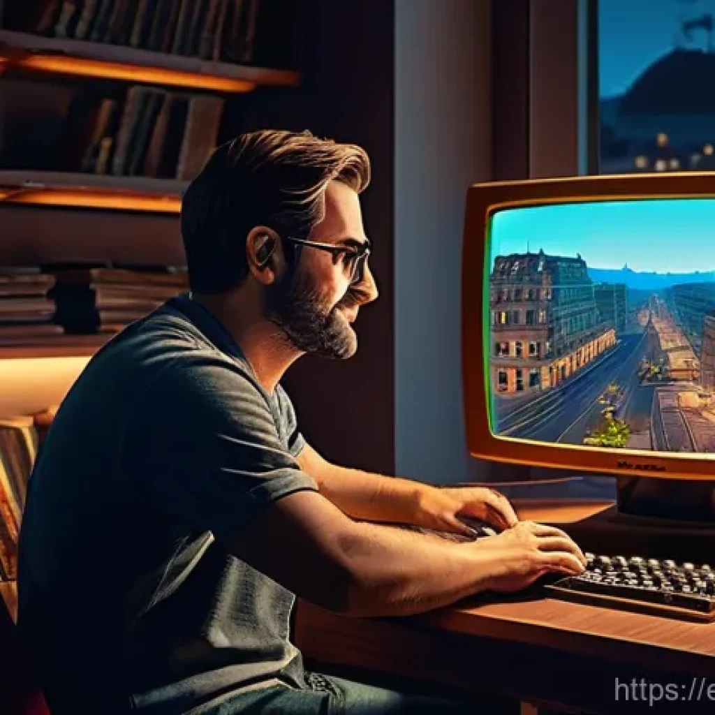 시뮬레이션게임의 레거시 콘텐츠 - **Prompt: The Architect's Gaze of Nostalgia** A 40-year-old man, with a gentle, nostalgic smile,...
