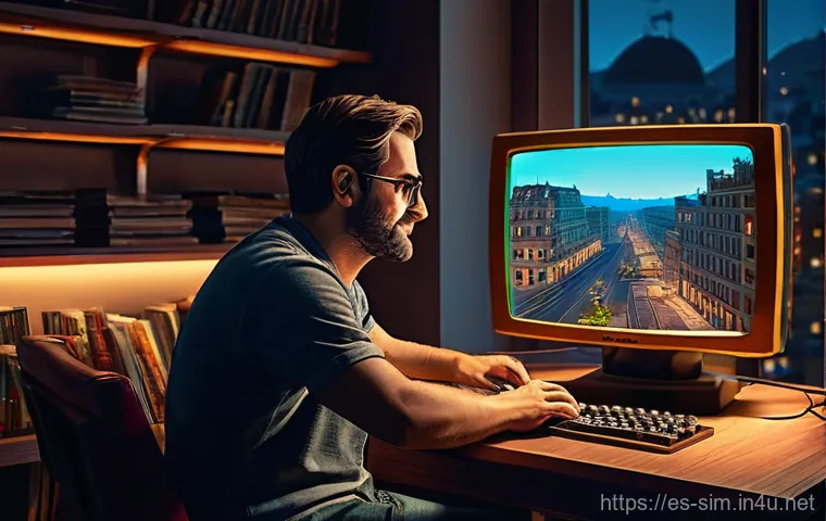 시뮬레이션게임의 레거시 콘텐츠 - **Prompt: The Architect's Gaze of Nostalgia** A 40-year-old man, with a gentle, nostalgic smile,...