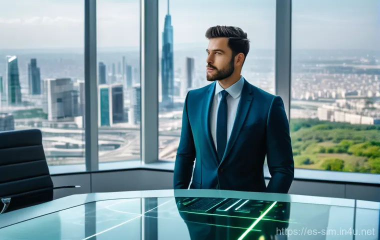시뮬레이션게임의 교육적 가치 - **Futuristic City Strategist** A wide shot depicting a diverse, professionally dressed young adu...