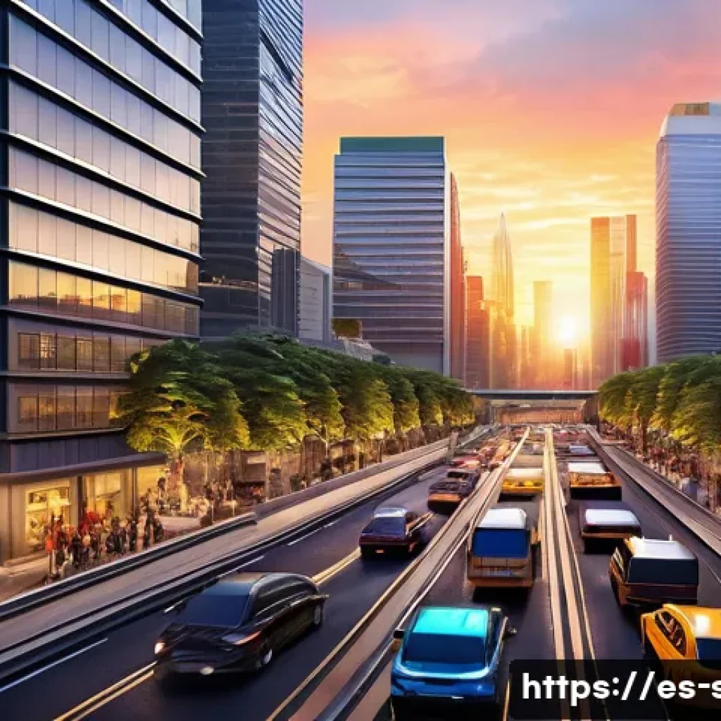 싱글플레이 시뮬레이션게임 분석 - A hyperrealistic city-building simulation scene at sunset, showcasing detailed urban architecture wi...