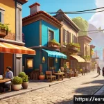 모바일 시뮬레이션게임 신작 - A highly detailed mobile game scene showcasing a vibrant virtual world blending simulation and narra...