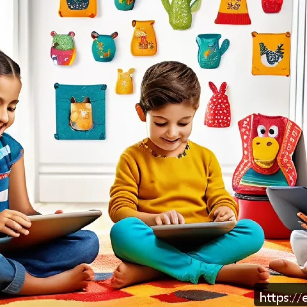 아이들을 위한 시뮬레이션게임 - A vibrant and colorful digital illustration of young children aged 3 to 6 playing a creative simulat...