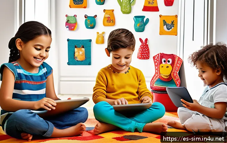 아이들을 위한 시뮬레이션게임 - A vibrant and colorful digital illustration of young children aged 3 to 6 playing a creative simulat...